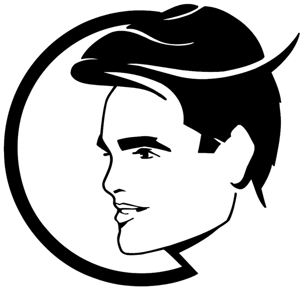 Man with styled hair vinyl sticker. Customize on line.  Hairdressers 047-0098